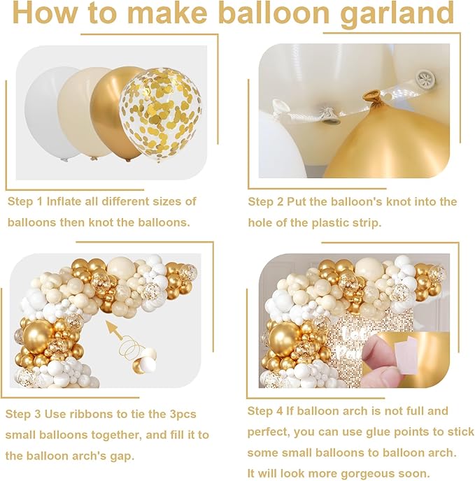 164PCS White and Gold Balloons Arch Kit 164PCS White Nude Balloons with Metallic Chrome Gold Confetti Latex Balloons for Boho Wedding Baby Bridal Shower Baptism Engagement Birthday Party Decorations