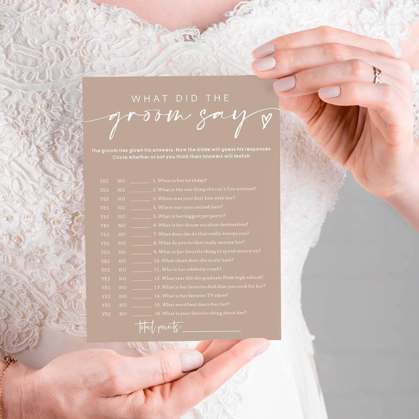 Bridal Shower Games Cards, What Did the Groom Say, Bridal Shower Games 25 Guests, Engagement Party Wedding Games for Guests, Minimalist Brown Wedding Party Supplies - D12