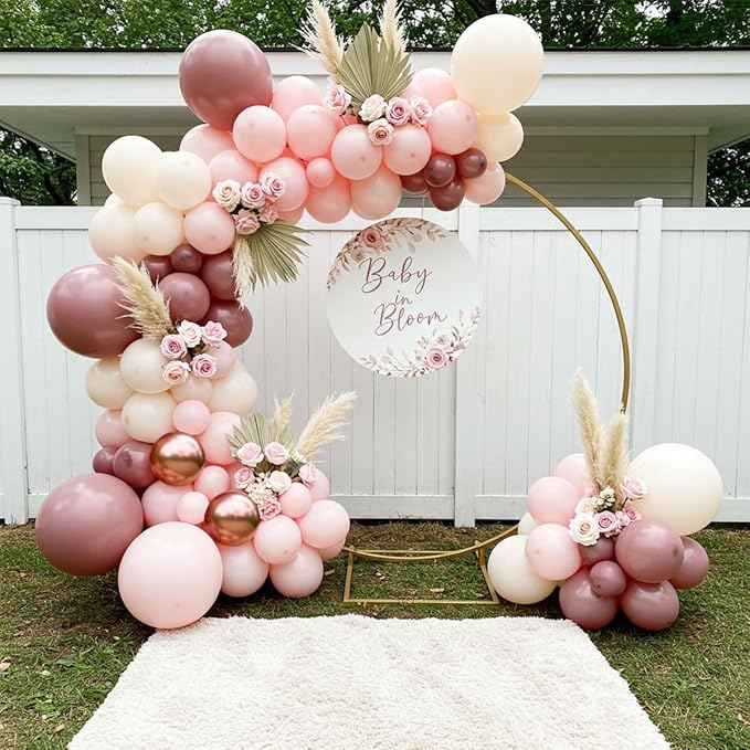 Dusty Pink Balloon Garland Arch Kit - Double Stuffed Dusty Rose, Mauve & Light Pink Balloons for Baby Shower, Birthday, Bridal Shower Decor
