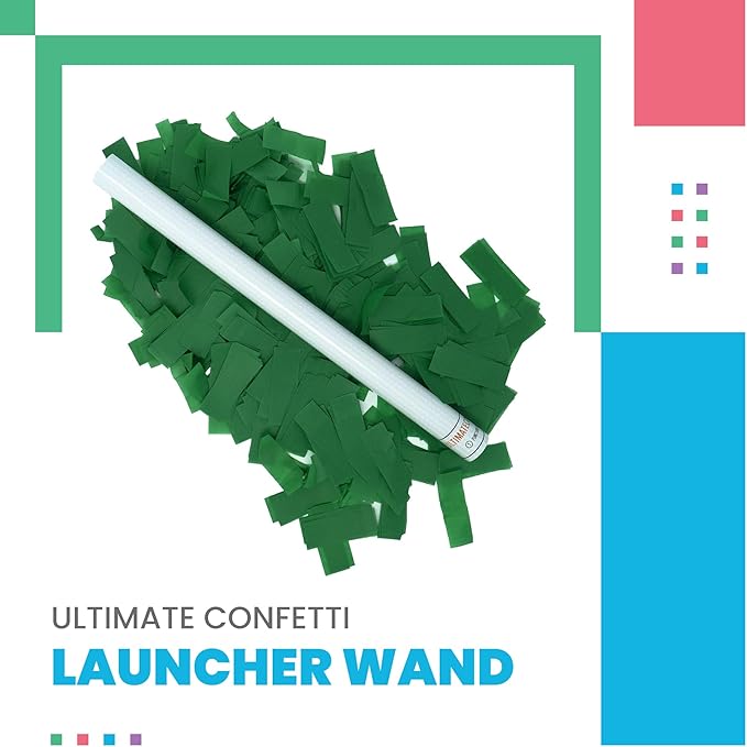 Ultimate Confetti - 8 Pack Dark Green Confetti Wands - Handheld 14" Biodegradable Tissue Paper Confetti Flick Sticks For Wedding, Birthday, Parties & Live Events - 2 Handfuls, 1.5 oz Each Stick