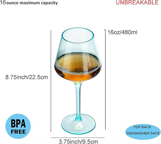 16-ounce Plastic Stem Wine Glasses, All Purpose Arcylic Glasses, set of 6 Multicolor Reusable Shatter-resistant Dishwasher Safe