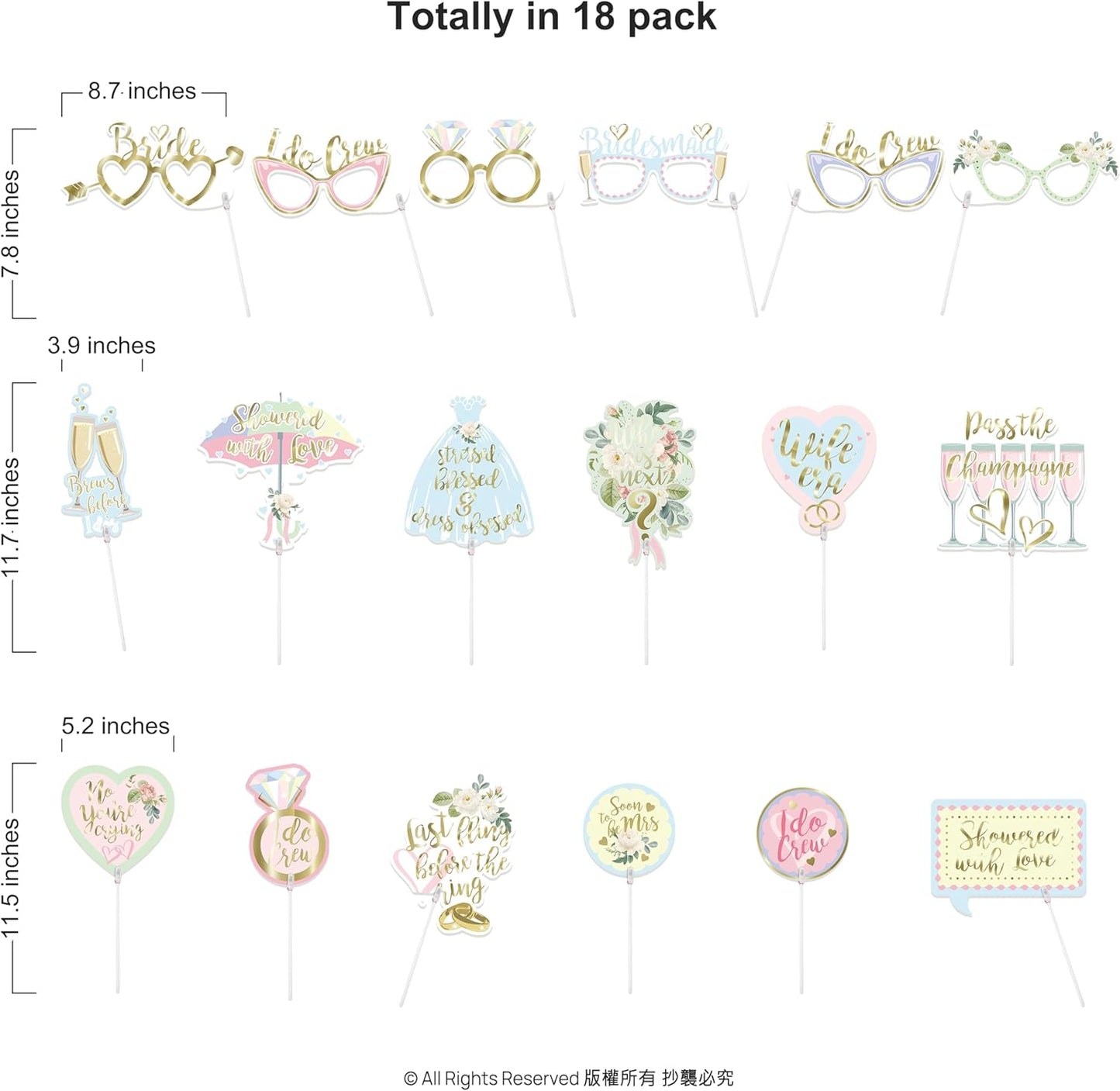 Cheerland Bridal Shower Photo Props Bachelorette Photo Booth Props Pastel and Gold Party Accessories Hen Do Engagement Proposal Party Supplies Bridal Party Cute Selfie Decorations 18 Pcs