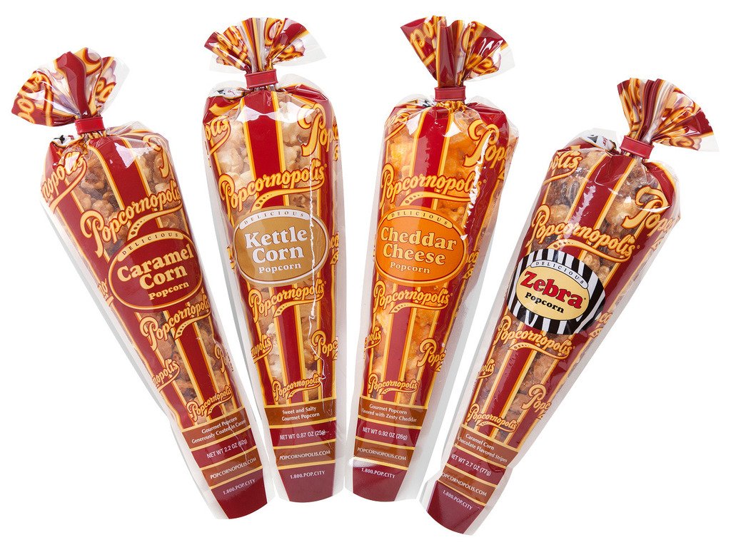 Popcornopolis Gourmet Popcorn Cone Variety Pack (12-Count) – Zebra, Cheddar Cheese, Caramel & Kettle Corn Popcorn, Great for Gifting & Sharing