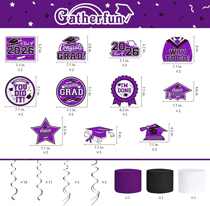 Purple Themed 2026 Graduation Decorations Set - Congrats Grad Banner, Class of 2026 Backdrop, Balloons & Streamers Kit - Complete Party Supplies for High School & College Celebrations
