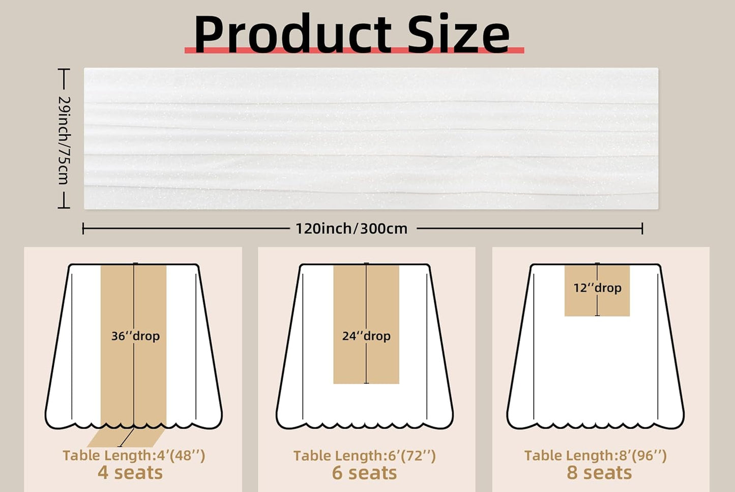 FEXIA White Chiffon Table Runner Sheer Sparkling Chiffon Fabric Bridal Party Romantic Baby Shower Wedding Reception Decorations 29x118 Inches