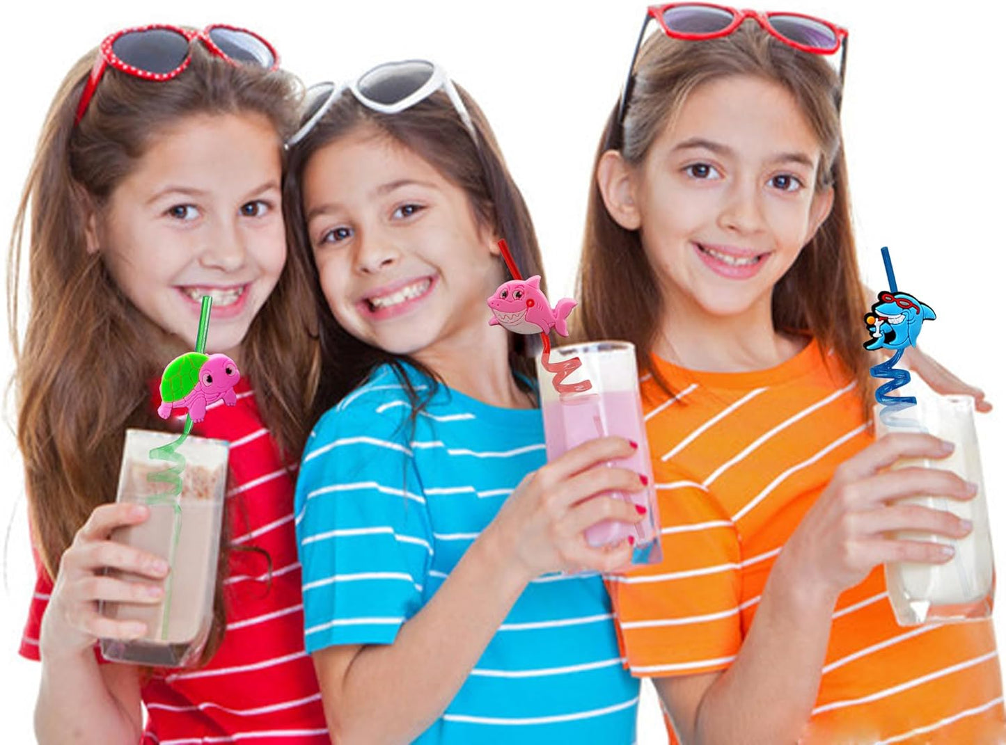 24 Bulk Ocean Aniamls Reusable Plastic Straws, Drink Straws Birthday Summer Activity.Hoilday Student Show Party Supply Favors