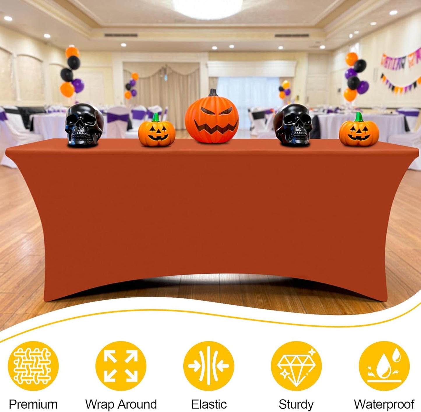 Smiry 2 Pack Spandex Table Cloth 4FT, Elastic Fitted Stretch Tablecloths, Washable and Wrinkle Free Rectangular Patio Table Cover for Outdoor, Wedding, Banquet & Parties (Rust, 48Lx30Wx30H Inch)