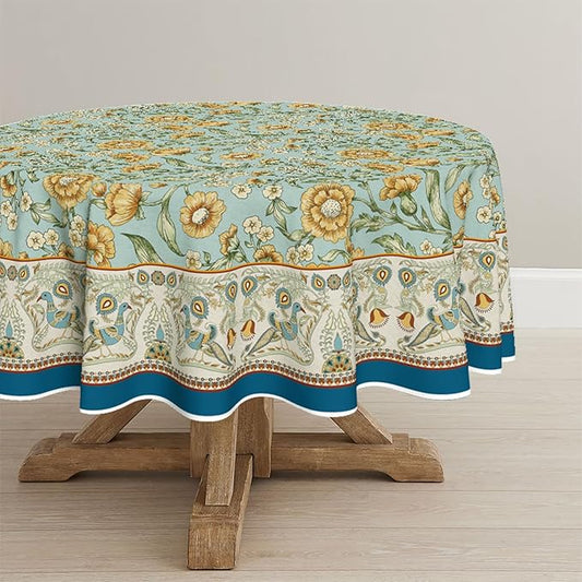 Horaldaily Rustic Round Tablecloth 70x70 Inch Round, Bird Floral Vintage Washable Seasonal Table Cover for Party Picnic Dinner Decor