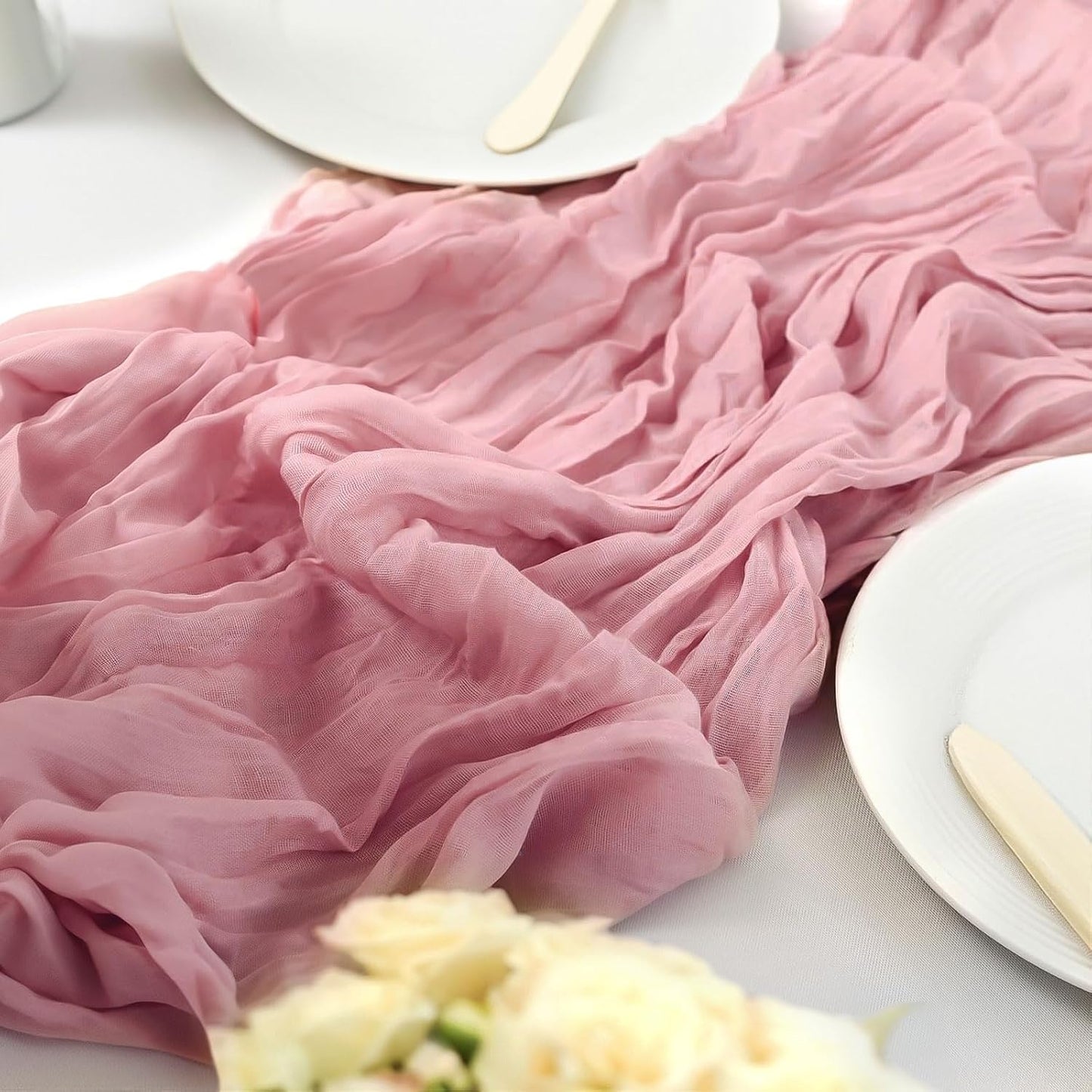 12 Pack Boho Gauze Table Runner - 10Ft Long Rustic Sheer Cheesecloth for Wedding, Bridal, Baby Shower, Birthday Party, Cake Table, Arbor Decorations (Dusty Rose)