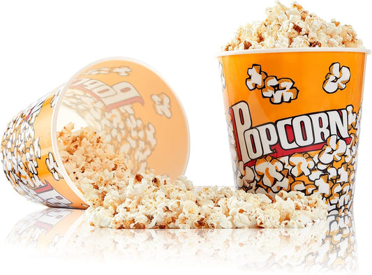 Plastic Popcorn Containers Retro Style Reusable Popcorn Buckets for Movie Night 7.1”x7.1”x5.1” - 2 Pack…