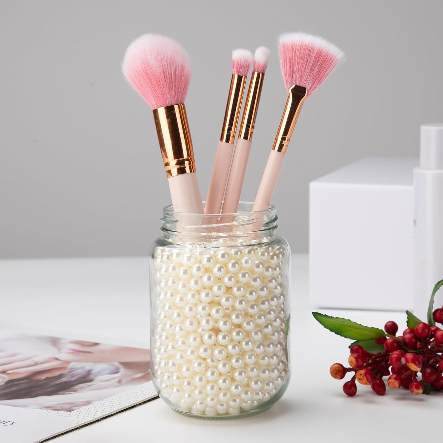 980pcs Undrilled Holeless ABS Faux Pearl Beads for Vase fillers, No Hole Round Pearls for Cosmetic Boxes, DIY Parts, Table Scatter, Wedding, Birthday Party Home Decorating (Ivory, 8mm)