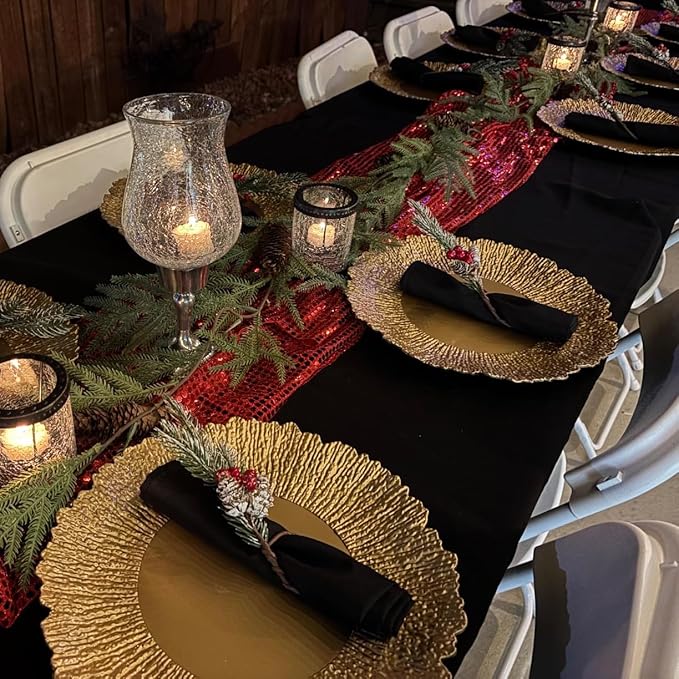 Coloch Set of 12 Plastic Charger Plates, 13" Reusable Reef Serving Chargers for Dinner Plate Round Shiny Decorative Charger Plate for Wedding, Catering, Parties, Christmas, Home Dinner Use (Gold)