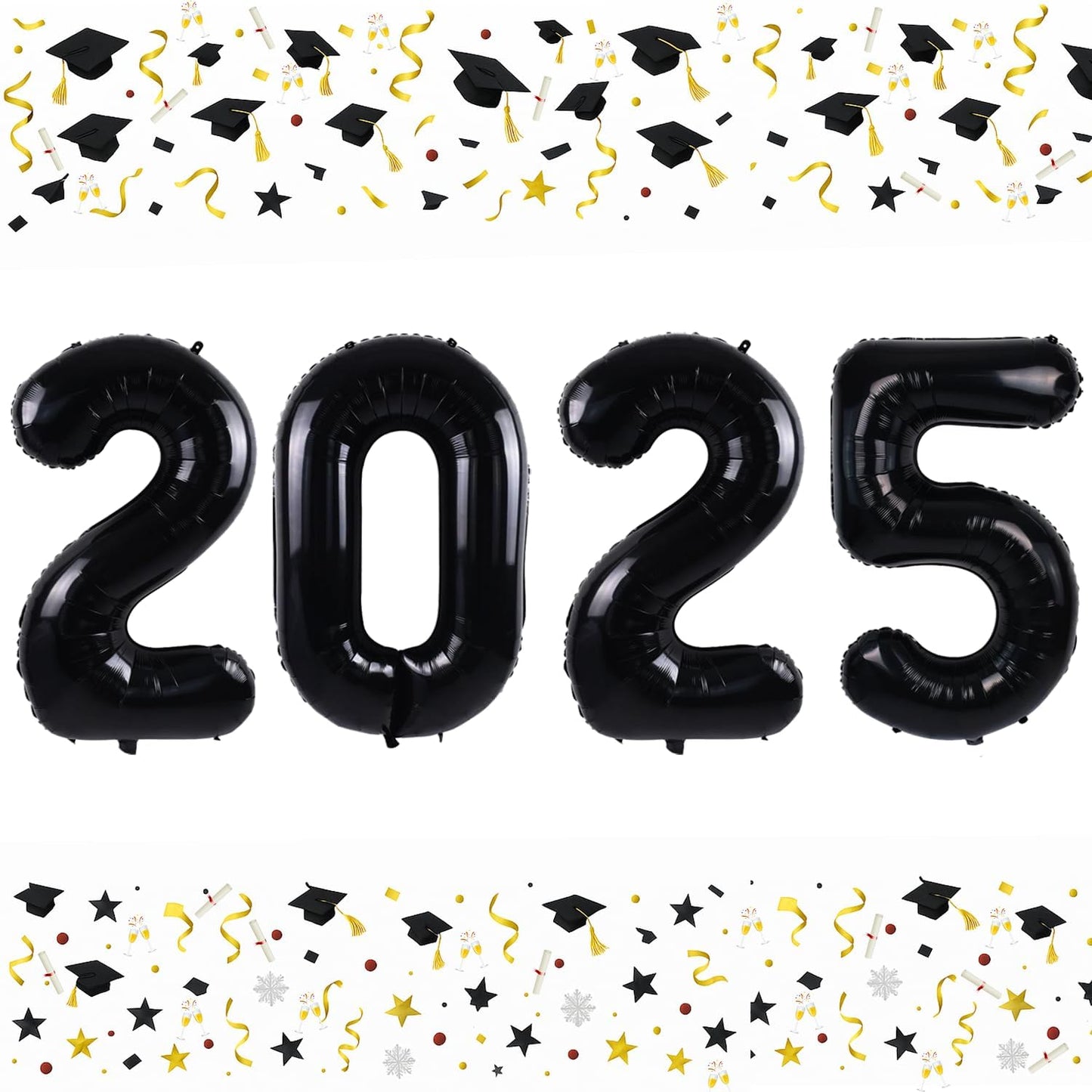 Smlpuame 40 Inch 2025 Balloons Black, LargeFoil Number Balloons for Happy New Years Festival Celebration Party Supplies Class of 2025 Graduation Decorations