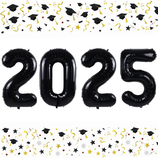Smlpuame 40 Inch 2025 Balloons Black, LargeFoil Number Balloons for Happy New Years Festival Celebration Party Supplies Class of 2025 Graduation Decorations