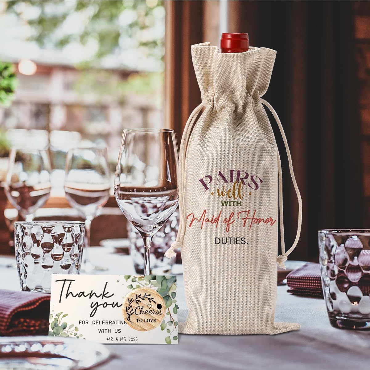 FBCCZEY Maid of Honor Bridesmaid Proposal Gifts Maid of Honor Bridesmaid Wine Bag Wedding Engagement Gift Wine Bottle Bag Pairs Well with Maid of Honor Wine Bags with Thank You Card And Stopper