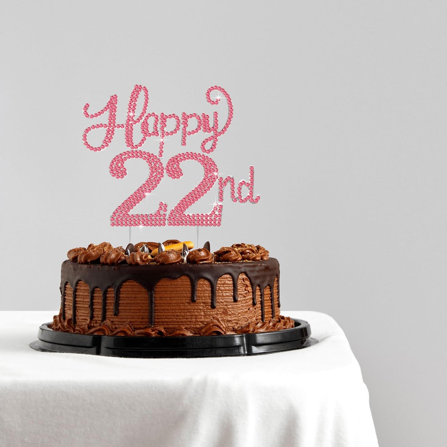 Happy 22nd Birthday Decorations,22nd Birthday Silver & Red Rhinestone Cake Topper - Cheers to 22 Years Old Bday Party Metal Sparkly Cake Centerpieces Sign.