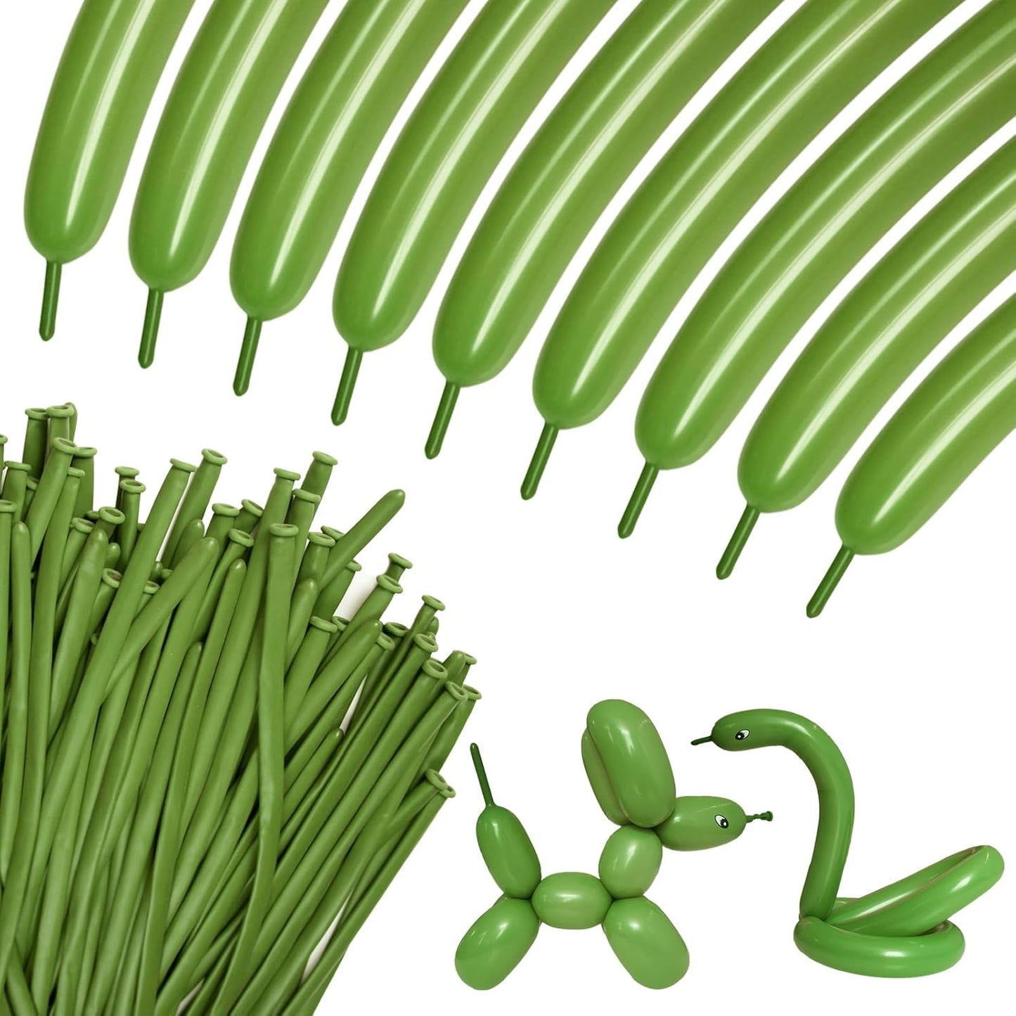 100Pcs Olive Green 260 Balloons, Thickening Latex Olive Green 260q Balloons for Animal Model, Olive Green Long Twisting Balloons for Halloween Xmas Presents, Animal Shape Weddings, Birthdays Clowns.