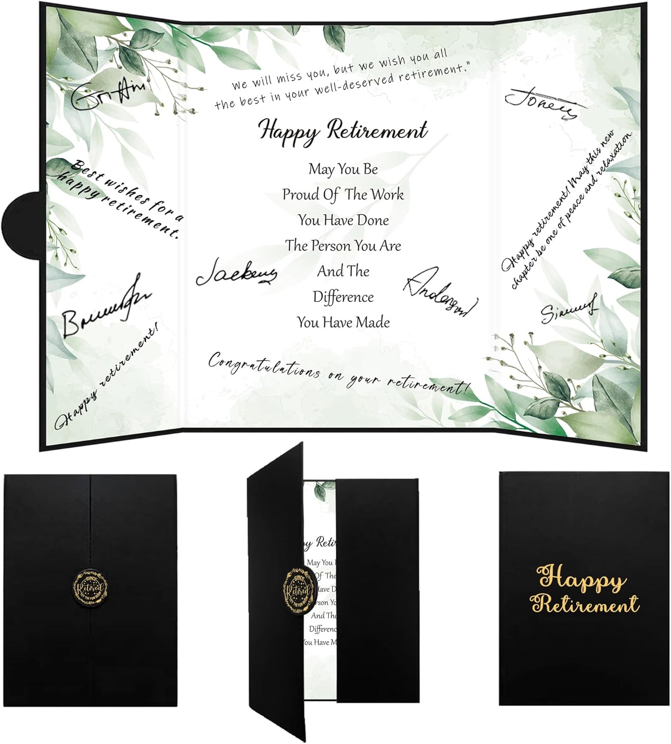 Holkcog Retirement Decorations Watercolor Leaf Retirement Signature Book Best Green Retirement Gift for Woman, Coworkers Friends Retirement Cards Retire Party Decor Guestbooks Supplies Goodbye Cards