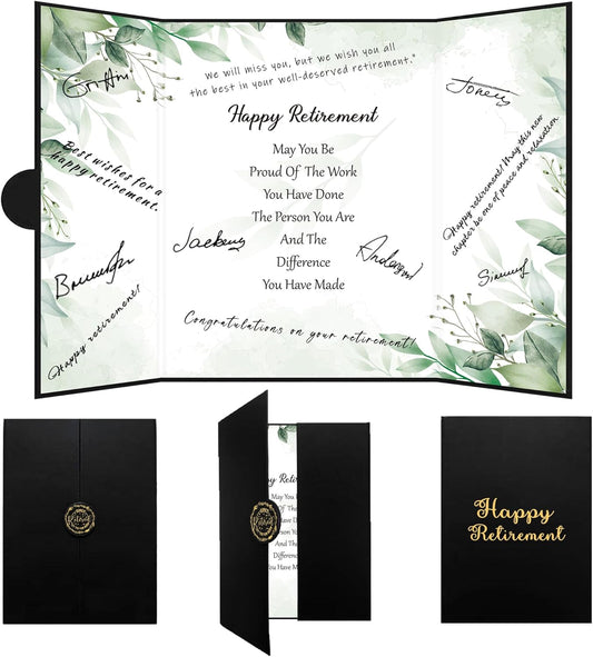 Holkcog Retirement Decorations Watercolor Leaf Retirement Signature Book Best Green Retirement Gift for Woman, Coworkers Friends Retirement Cards Retire Party Decor Guestbooks Supplies Goodbye Cards