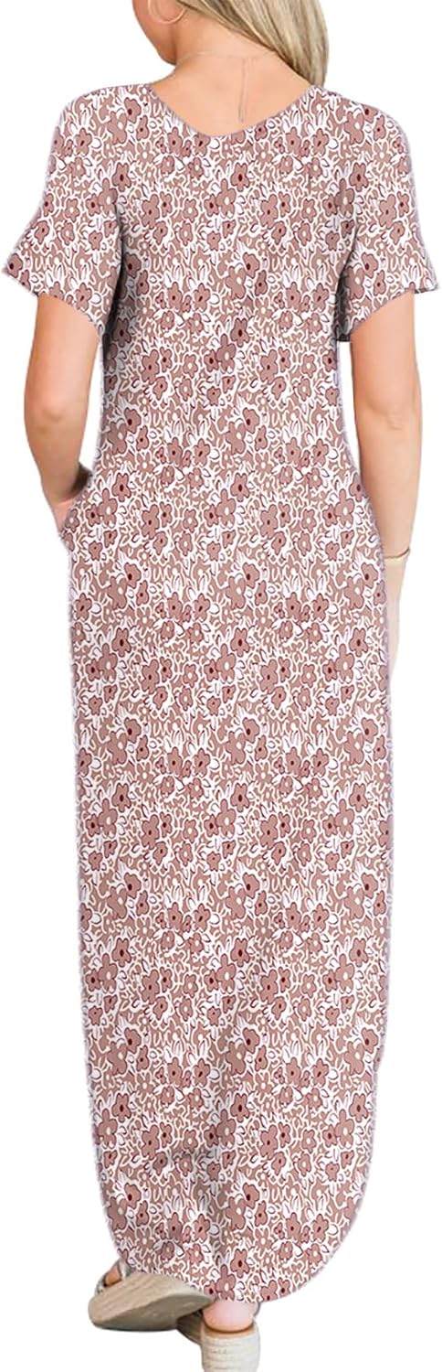 ANRABESS Womens Summer Maxi Dress Short Sleeve Casual Loose Long T Shirt Dresses Split Vacation Beach Sundress Travel Outfits