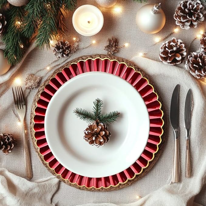 Red Charger Plates, 13 Inch Plastic Round Dinner Charger Plates for Wedding Party, Tabletop Decor. (Set of 6)