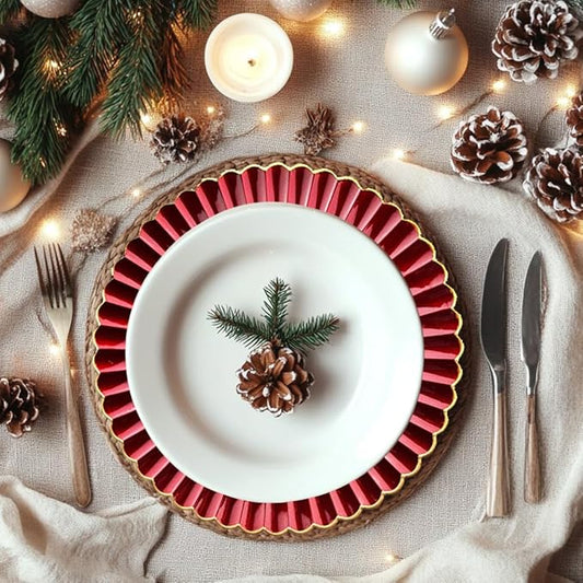 Red Charger Plates, 13 Inch Plastic Round Dinner Charger Plates for Wedding Party, Tabletop Decor. (Set of 6)