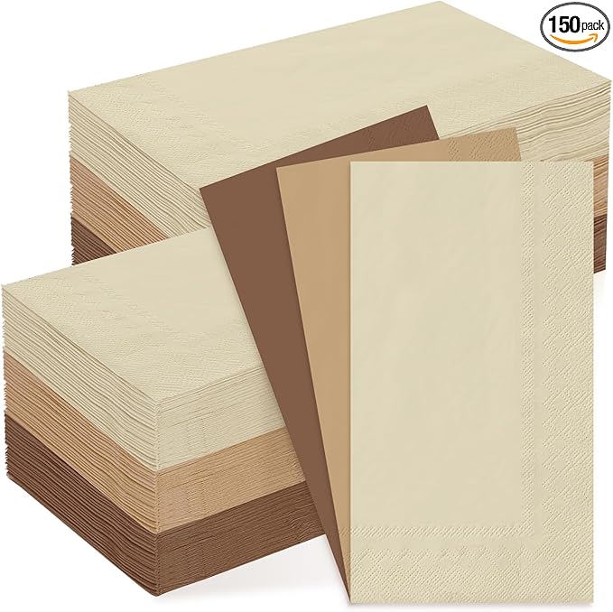 Whaline 150Pcs Fall Brown Guest Paper Napkins 3 Colors Dinner Hand Napkin Towel 3 ply Disposable Napkins for Autumn Harvest Thanksgiving Holiday Home Party Table Decor Supplies