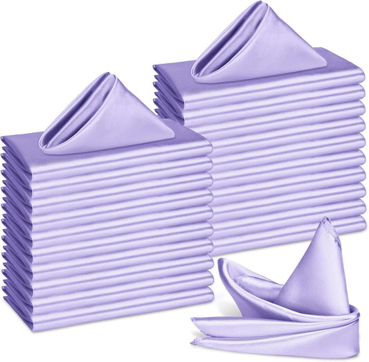 Bailarina 120 Pack Lavender Satin Napkins,17x17 Inches Wedding Napkins Square Soft Silky Table Napkins Bulk Decorative Elegant Cloth Napkin for Party Decoration, Banquet,Wedding,Graduation