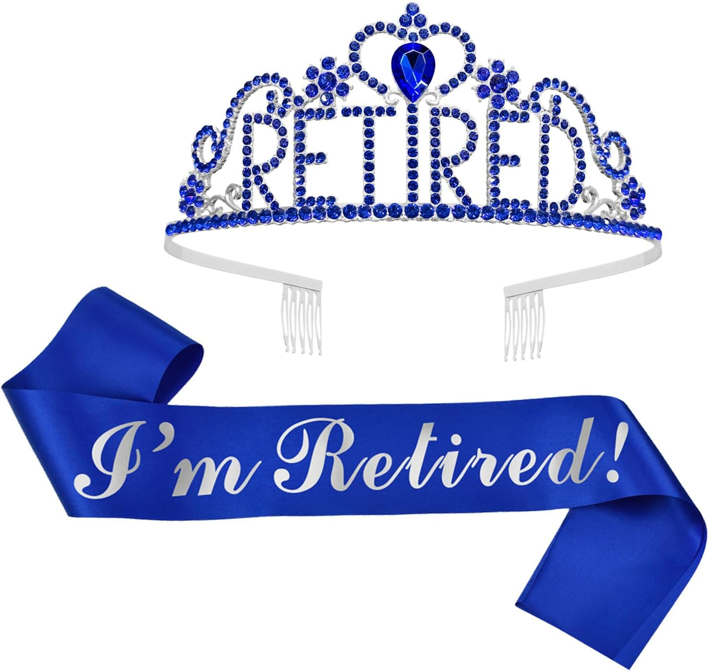 JETKONG Retirement Party Decorations Retired Tiara/Crown, Retired Sash for Women Retirement Gifts, Retirement Party Supplies, Gifts, Favors (Dark Blue)