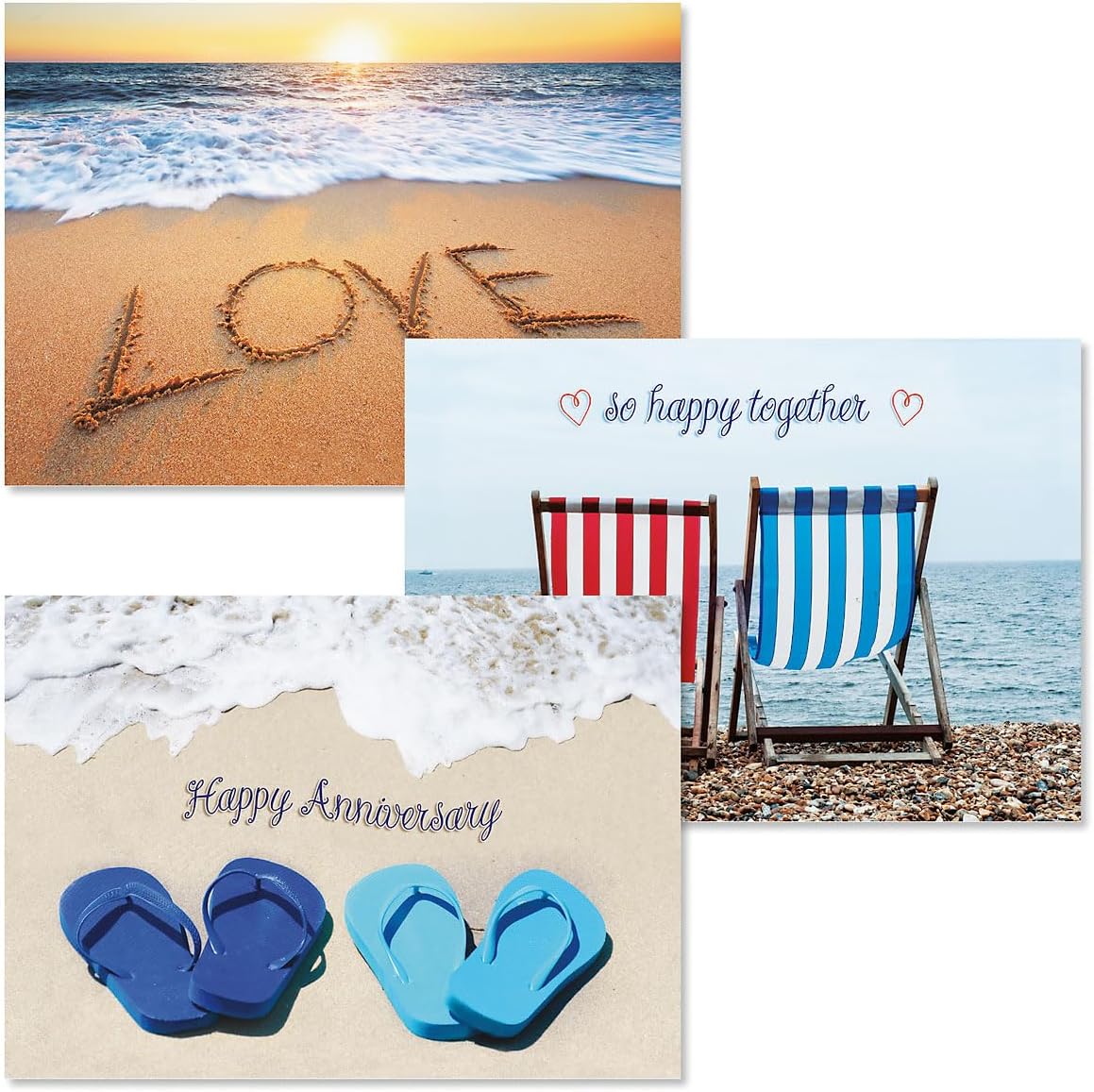 Paradise Anniversary Cards - Set of 8 (4 designs), Large 5" x 7" Wedding Anniversary Cards with White Envelopes
