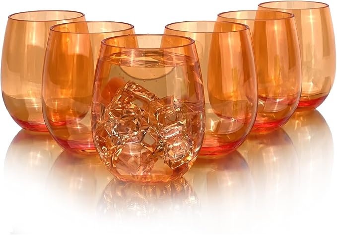Set of 6 Acrylic Wine Glasses, 20-ounce Plastic Tumbler for Party Use,BPA Free,Dishwasher Safe (Orange)