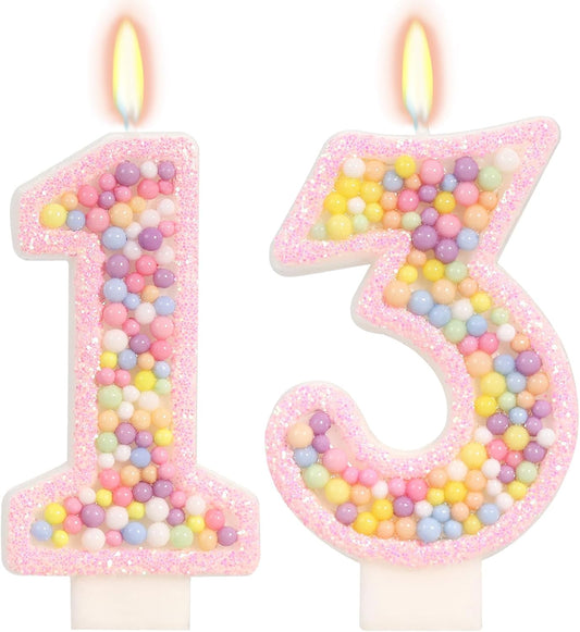 Birthday Candles - Number 13 Candle, Colorful Macaron Candles, 13 Birthday Girl Decorations, Sweet Cake Decorations, Sweet Theme Party Supplies (Pink)