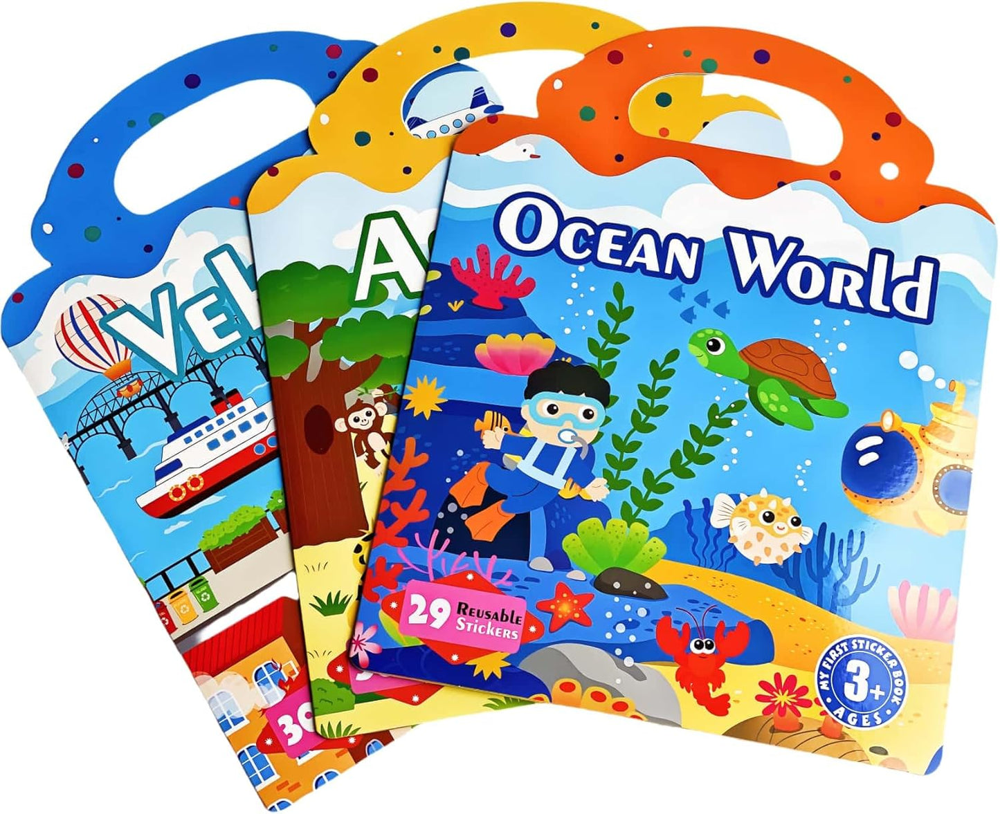 3 Sets Reusable Sticker Book for Toddlers 3+ Years - Waterproof Sticker Books for Kids, Travel Toys with Stickers for Kids, Perfect for Restaurant & Plane Use, Birthday Gifts for Girls Boys
