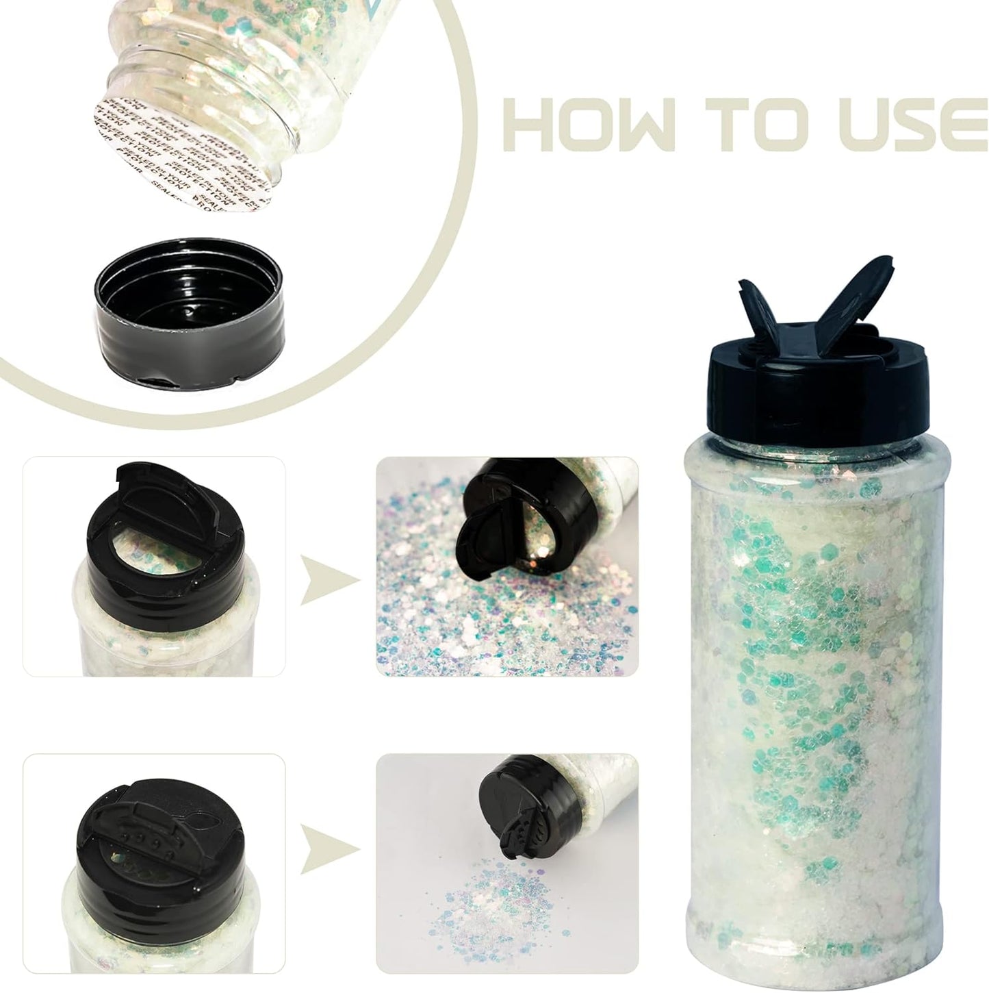 HEMOER White Opal Glitter 100g/3.5oz, Cosmetic Mixed Hexagon Chunky & Fine Craft Glitter Resin Sequins for Epoxy Glass, Resin Art, Body, Hair, Face, Nail, Slime, Tumbler, Festival Party
