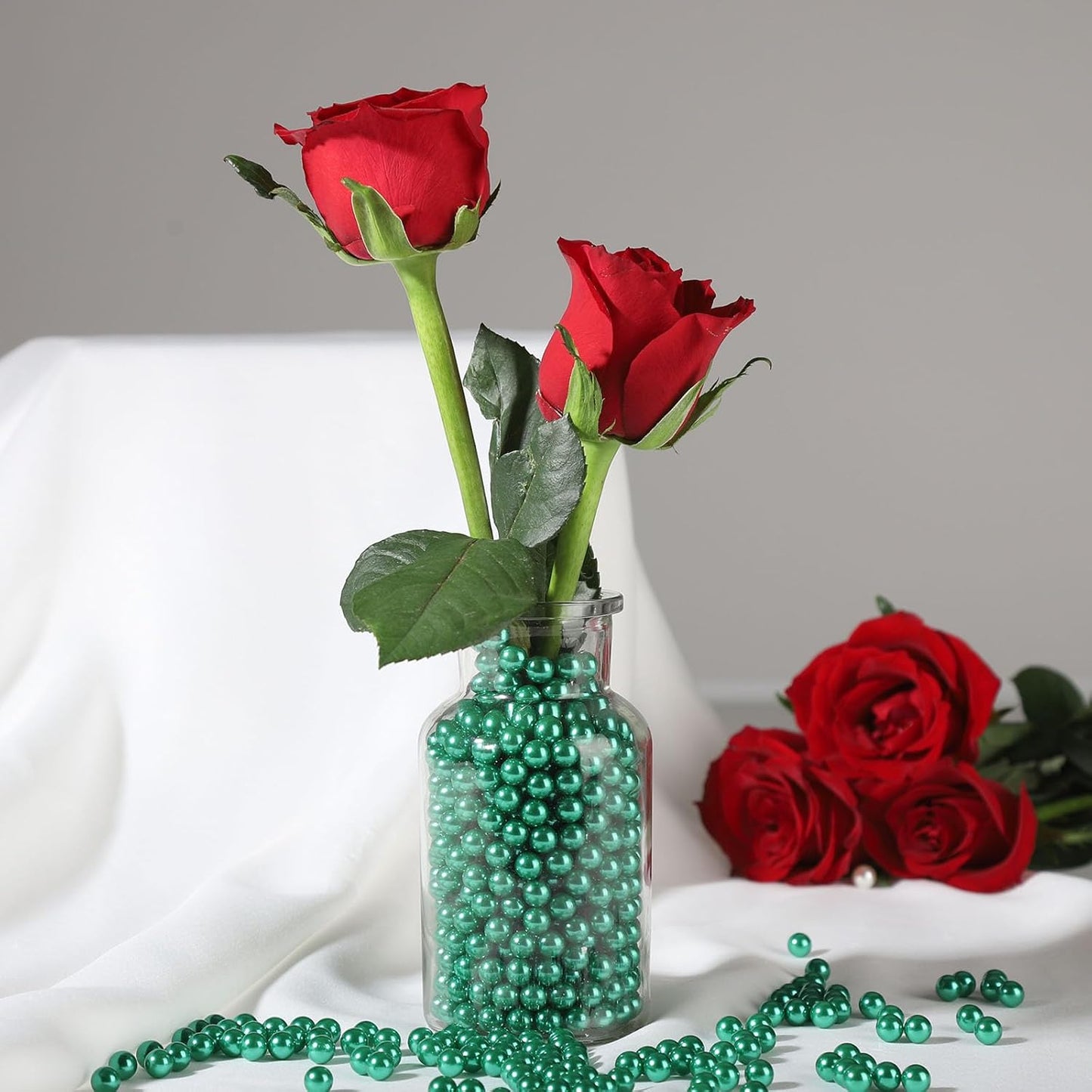 2200 Pcs Undrilled Holeless ABS Faux Pearl Beads for Vase fillers, No Hole Round Pearls for Cosmetic Boxes, DIY Parts, Table Scatter, Wedding, Birthday Party Home Decorating (Dark Green, 6mm)