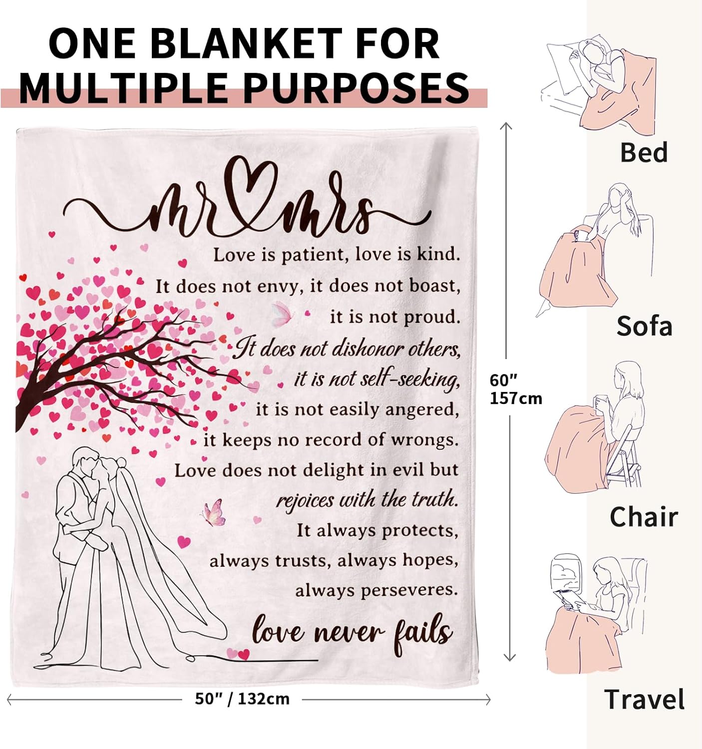Wedding Gifts for Couples 2025, Soft Flannel Wedding Blanket, Bridal Shower Gifts for Bride to Be, Anniversary Mr and Mrs Gift, Marriage Gift for Newlyweds Bride, 50 x 60 inches