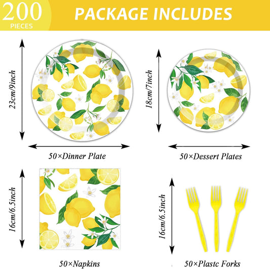 50 Guests Lemon Party Decorations Plates and Napkins Yellow Lemons Summer Party Supplies for Birthday Baby Shower Lemon Theme Disposable Plates Tableware Set 200 PCS