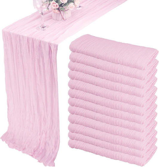 Fivenl 12 Pack Cheesecloth Table Runner 35x72 Inch Boho Gauze Rustic Cheese Cloth Long Romantic for Wedding Bridal Shower Birthday Party Decor (Pink Purple)