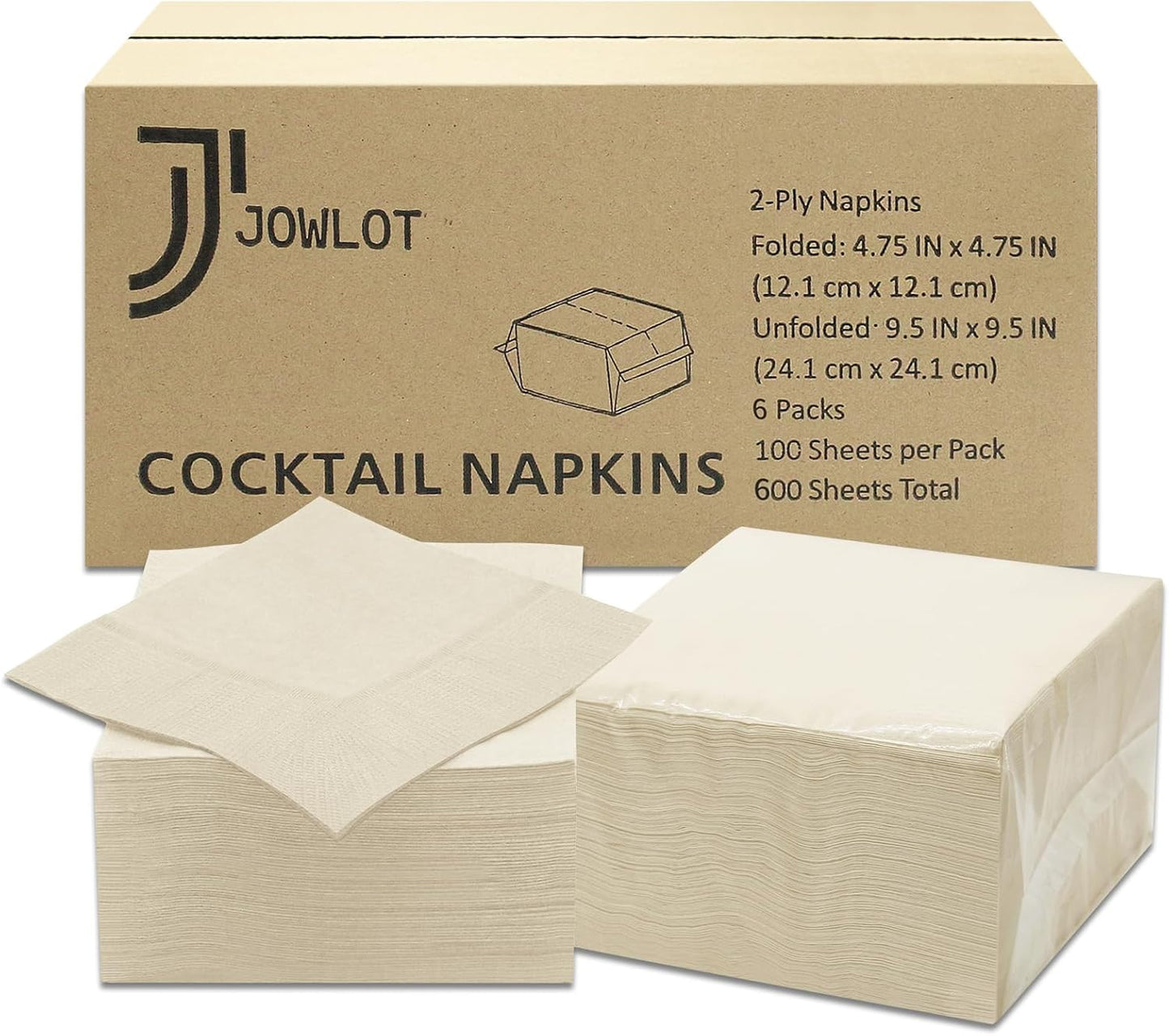 Cocktail Napkins - 600 Count 2-Ply Cream Napkins Disposable, 4.75 x 4.75 Inch Folded Paper Napkins Bulk Beverage Napkins for Dinner Wedding Bar Party and Everyday Use