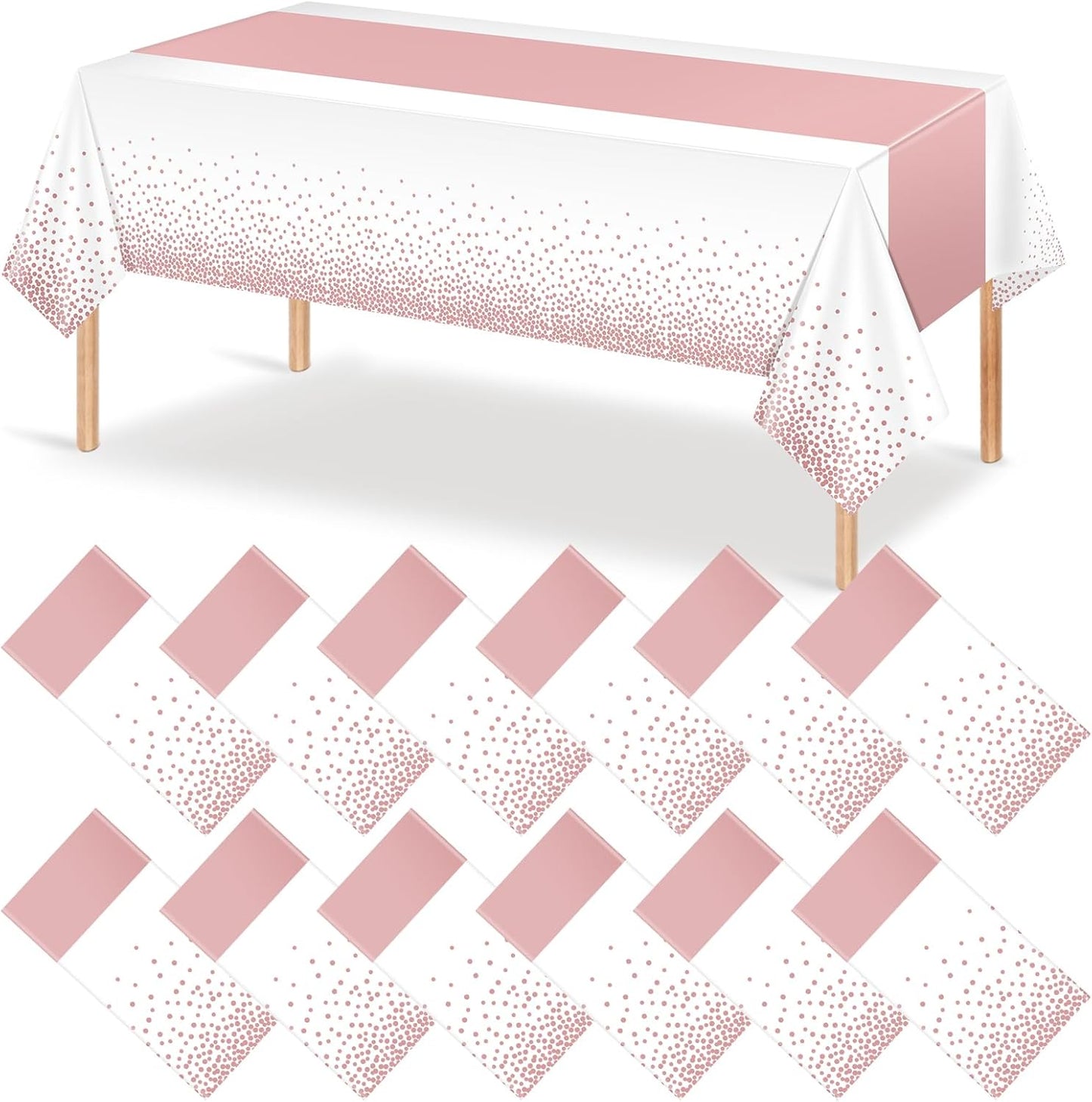 12Pcs White Rose Gold Tablecloth Party Decorations,Plastic White Table Cloth Printed Rose Gold Table Runner Disposable Rectangle Tables Cover for Birthday Anniversary Wedding Grad Party,54 x108 Inch