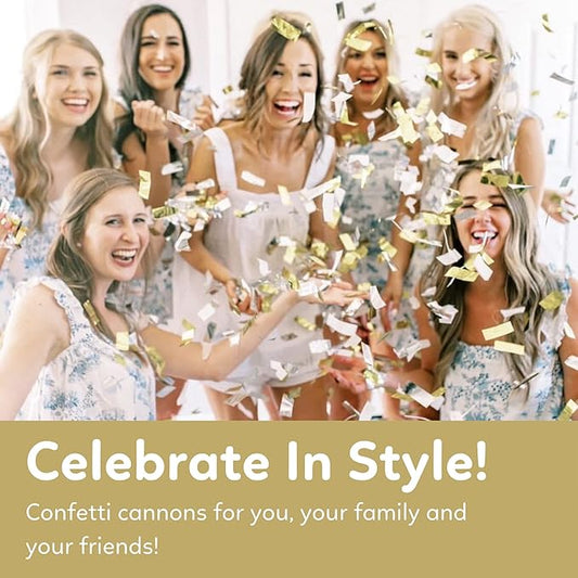 Gold & Silver Confetti Poppers Confetti Cannon | 2 Pack | Party Poppers Decoration for Wedding, Engagement, Graduation, Birthday | Wedding Party Favors | Launches 25 ft | 12 inch | TUR Party Supplies