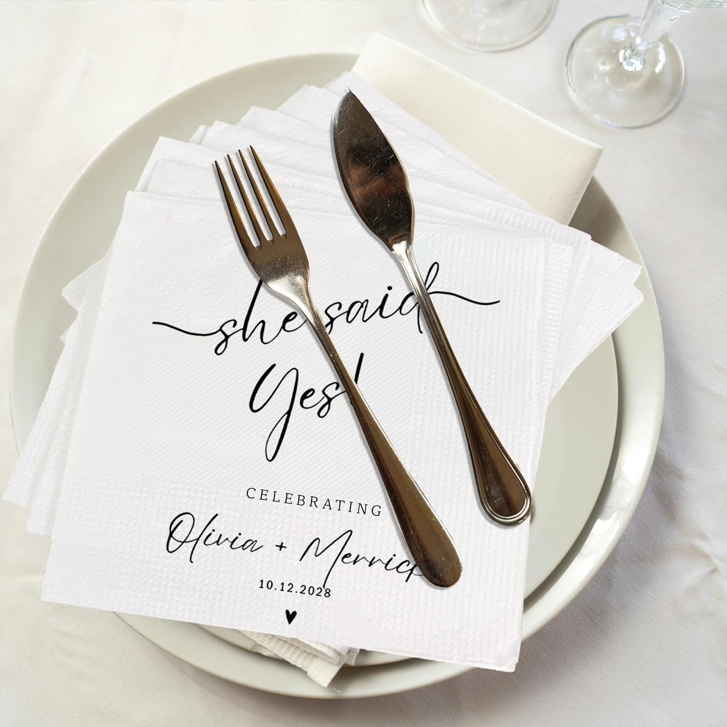Luxury Custom Pack 15pcs Engagement Napkins, Engagement Napkins for Party, We're Engagement Napkins, Engagement Beverage Cocktail Luncheon Dinner Napkins 2