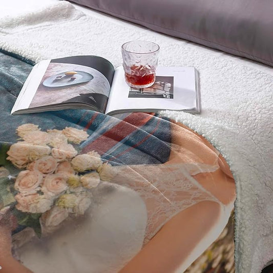 Custom Sherpa Blanket with Picture Personalized to My Wife Photo Blanket Customized Wedding Valentines Day Gift for Couple Girlfriend Boyfriend Her Him Husband Wife