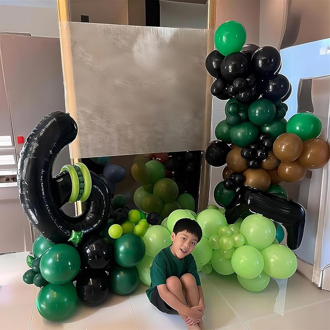 Green and Brown Balloons 60 Pcs Black Dark Emerald Camouflage Hunter Forest Lime Metallic Green Coffee Party Balloon for Camping Game Jungle Safari Camo Birthday Baby Shower Army Party Decor