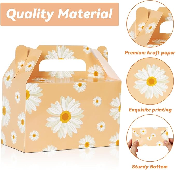 ZOiiWA 24Pcs Daisy Flower Treat Boxes Party Supplies Hippie Daisy Flower Spring Party Favors Goodie Gift Boxes for Girls Birthday Baby Shower Wedding Party Decor Retro Hippie Boho Treat Candy Box Home