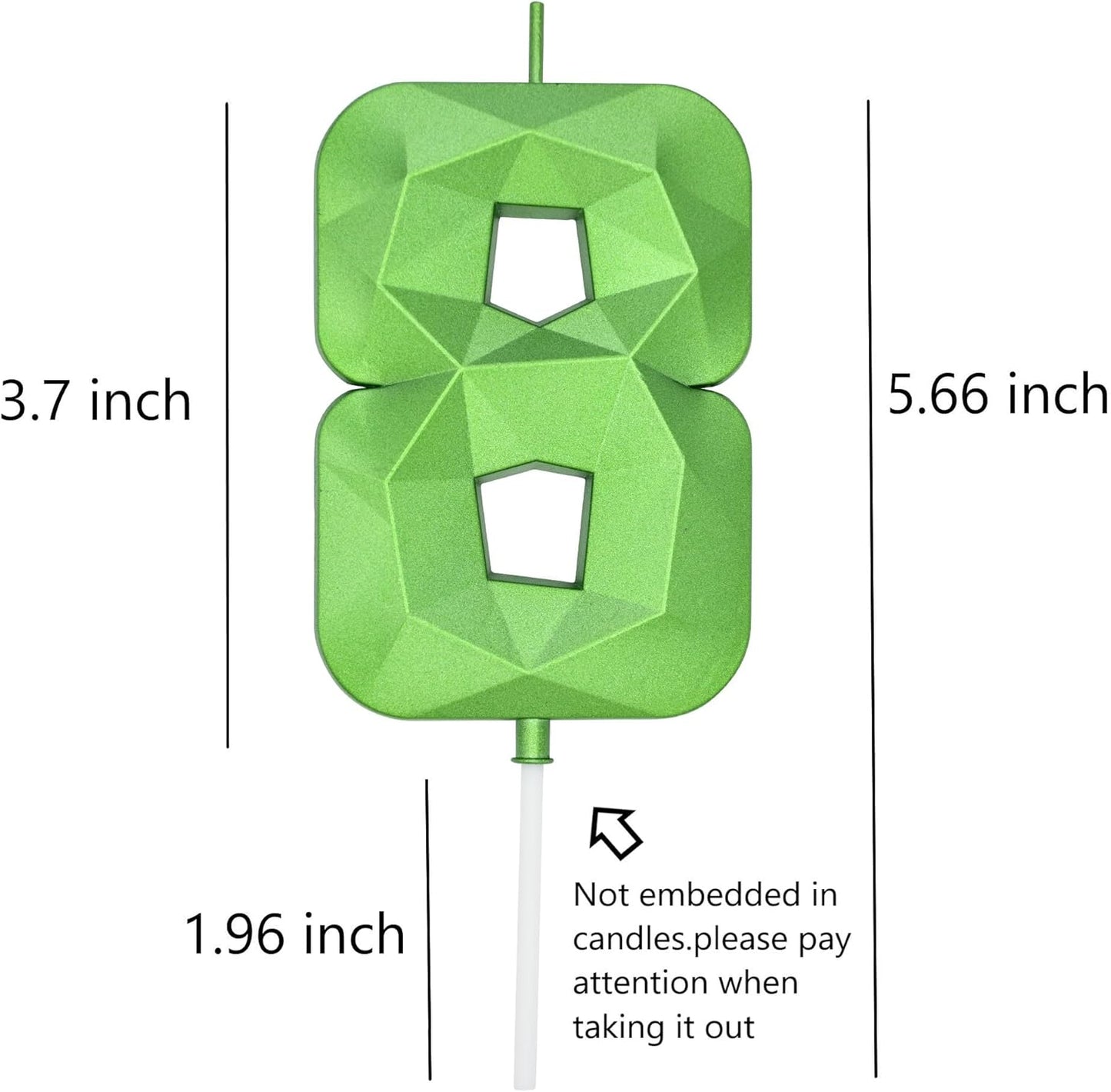DERVENTA Large Birthday Candle Number 3D Green 3.7 inch Party Celebration Anniversary Decoration Cake Topper 1 Piece (Number 8 Green)
