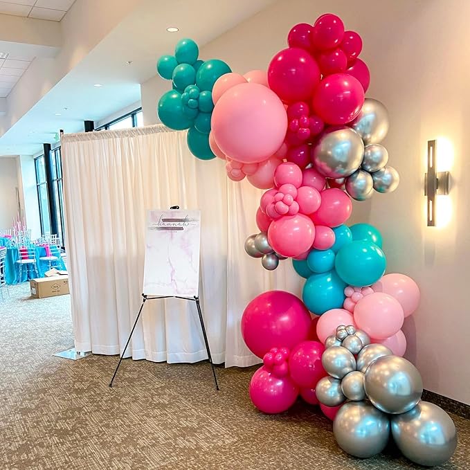 Pink Blue Balloon Arch Kit,Hot Pink White and Teal Blue Balloon Garland with 18Inch Star Foil Balloons for Girl Surprise Birthday Baby Shower Anniversary Party Decorations