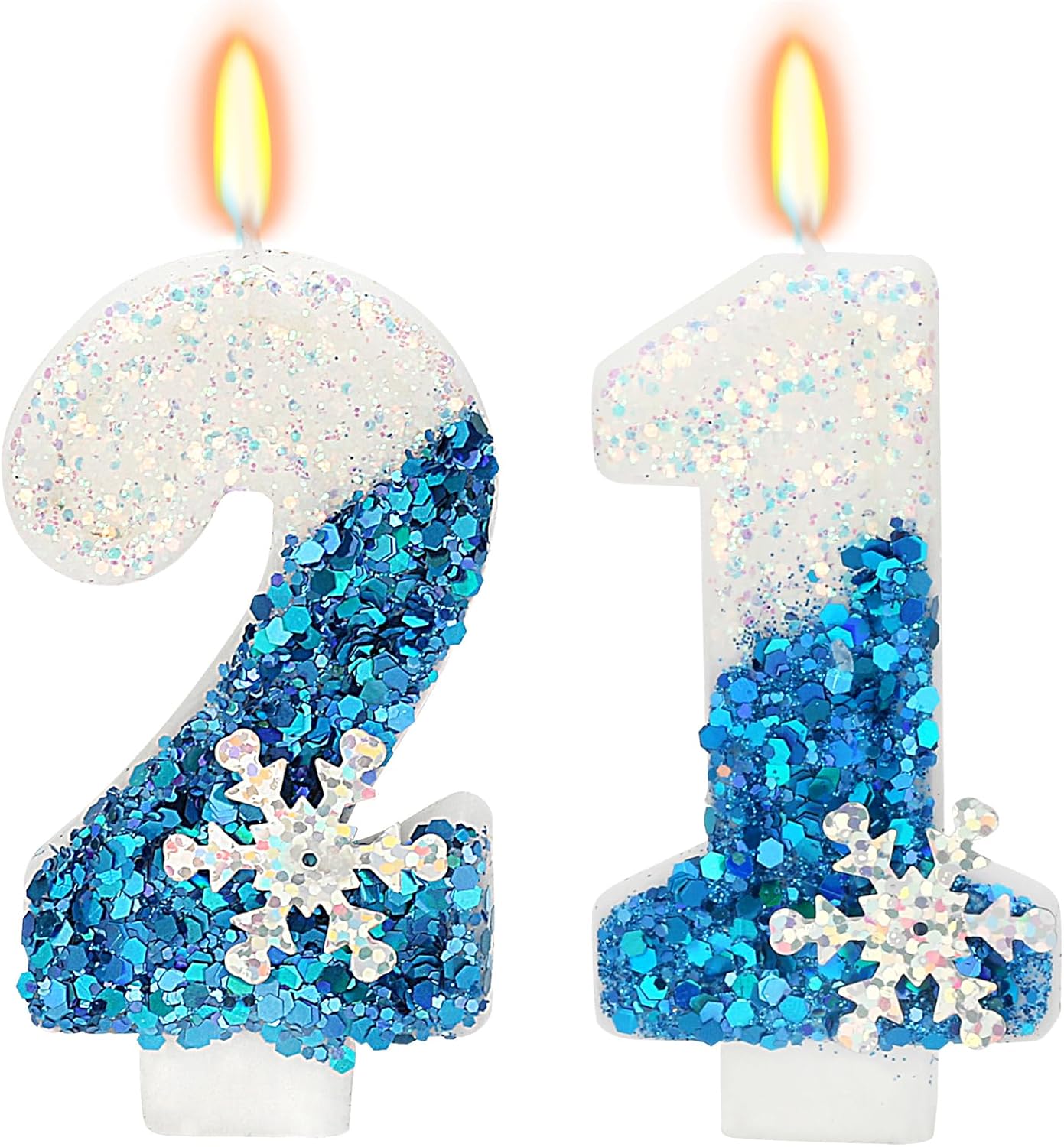 Snow Themed Birthday Candles, Birthday Candle for Party Supplies, Winter Birthday Party Supplies, 2.76 inch Number 21 Candle Cake Topper Decoration (Number 21)