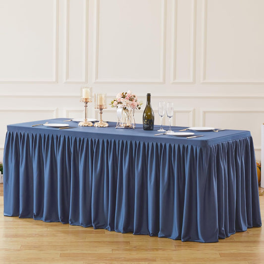 Navy Blue Polyester Table Clothes for 4 Foot Rectangle Tables, Wrinkle Free Fitted Table Cover 4ft Stretch Tablecloths with Skirt for Parties Weddings Birthday Banquet Baby Shower