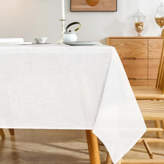 Natural Linen Rectangle Tablecloth, 2 Pack Slubby Textured Fall Lightweight Table Cloth 60 x 84 Inch, Water Resistant Stain Resistant Farmhouse Burlap Table Cover for Kitchen Dining Room